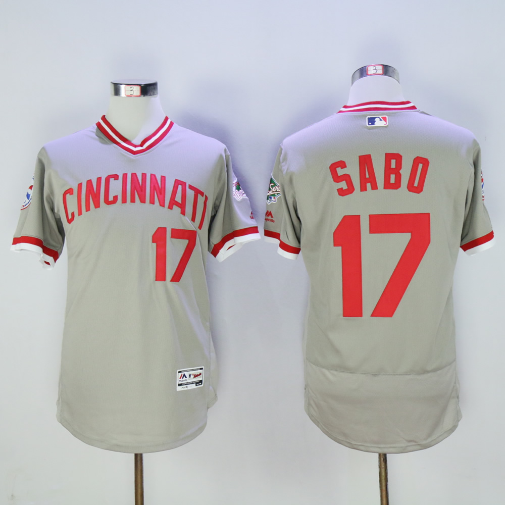 Men MLB Cincinnati Reds #17 Sabo grey throwback 1976 jerseys